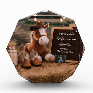 Country cowboy horse Pregnancy Announcement Photo Block