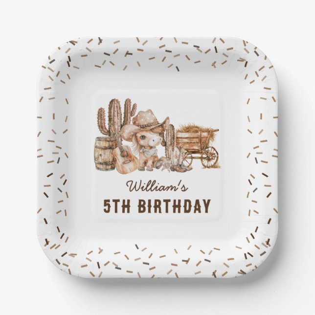 Country Cowboy Kids Birthday Party Paper Plate (Front)