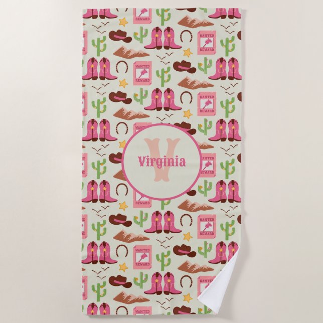 Country Cowgirl Boots Adorable Stick Horse Western Beach Towel (Front)