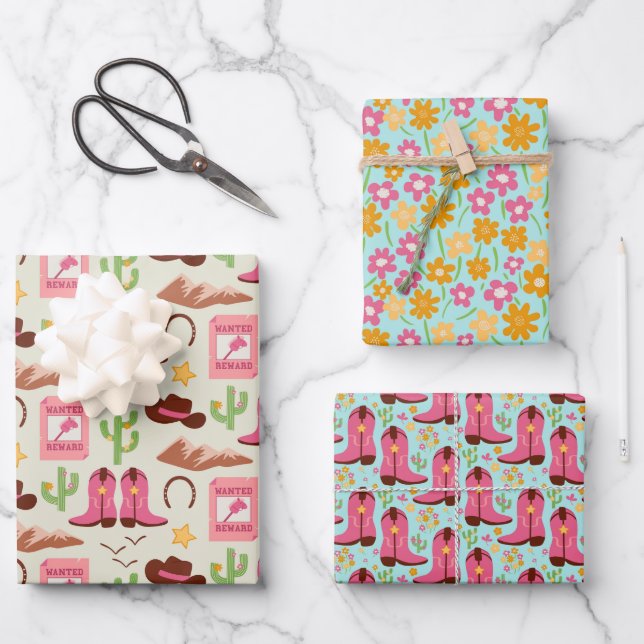 Country Cowgirl Boots Adorable Stick Horse Western Wrapping Paper Sheet (Front)