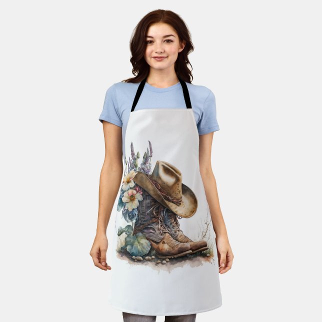 Country Cowgirl Boots Flower Hat Texas Apron (Worn)