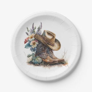 Country Cowgirl Boots Flower Hat Texas Paper Plate