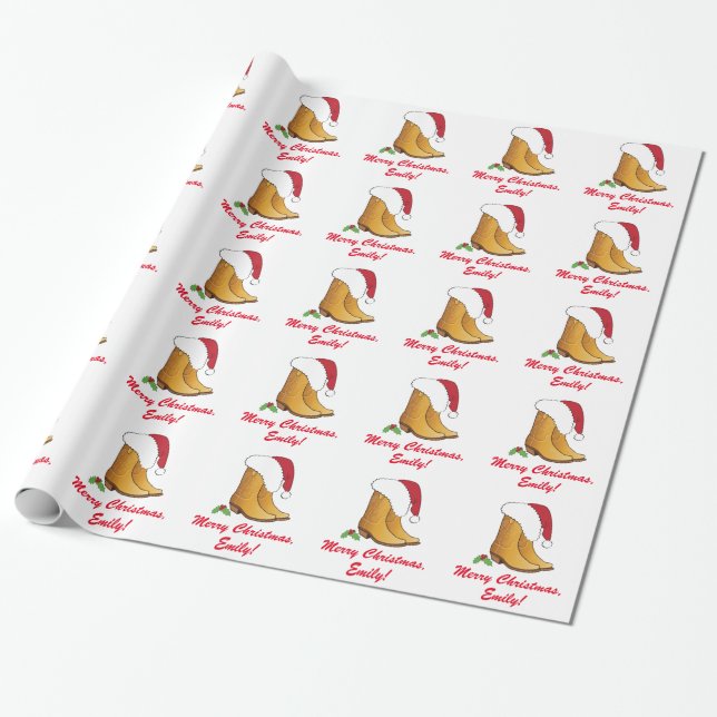 Country Cowgirl Hat Boots Christmas Customisable Wrapping Paper (Unrolled)
