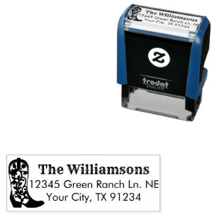 Country Cowgirl Riding Ornate Boot Return Address Self-inking Stamp