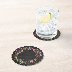 Country Cowgirl Style Floral Wreath Art Motif Paper Coaster