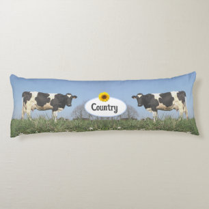 Country Cows on Sky Blue Personalised Body Cushion
