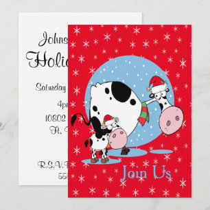Country Cows With Santa Hats Christmas Holiday Invitation