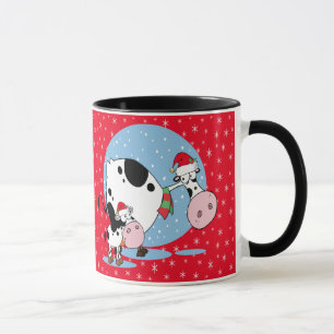 Country Cows With Santa Hats On Red Mug
