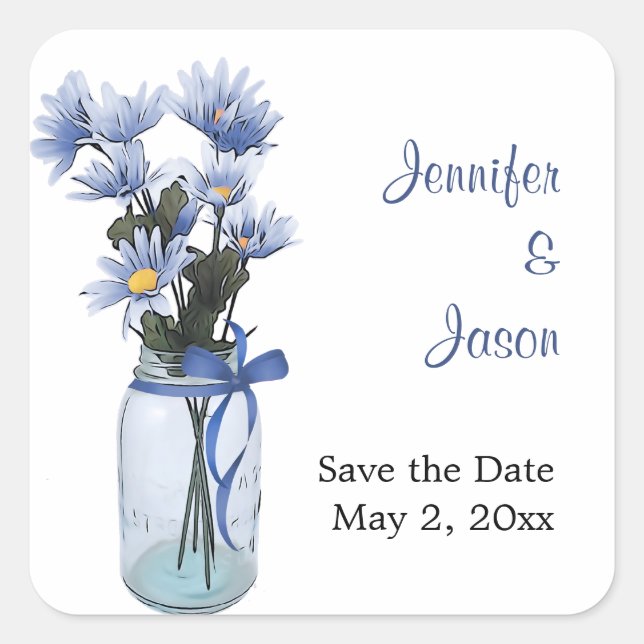 Country Daisies Mason Jar - Save the Date Stickers (Front)