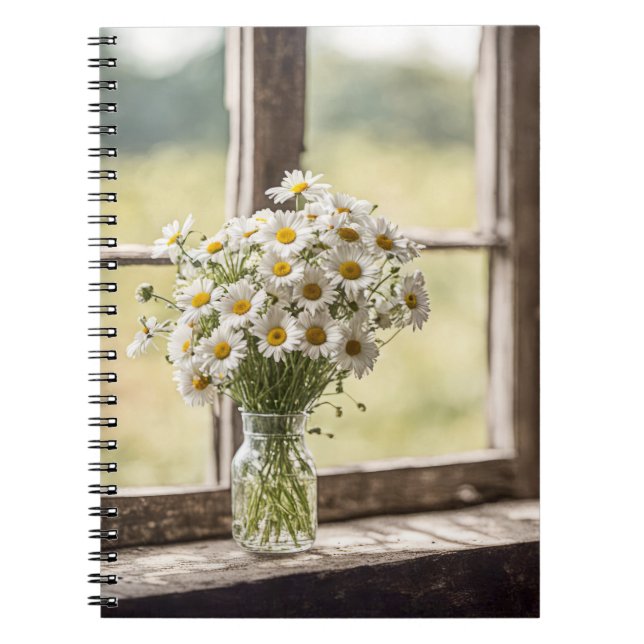 Country Daisy Bouquet In Window Notebook (Front)
