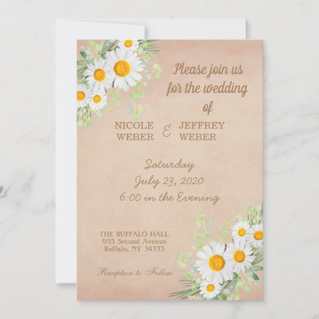 Country Daisy Spring Rustic Flower Wedding Invite (Front)