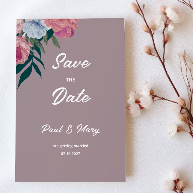Country dark green pink purple flora Save the Date Invitation (Country dark green pink purple flora Save the Date )