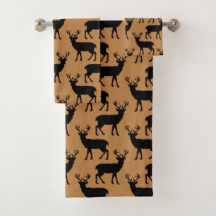 Country deer pattern brown black towel set