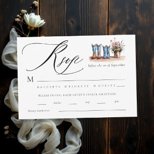 Country Denim Boots Wildflowers Rustic Wedding RSVP Card