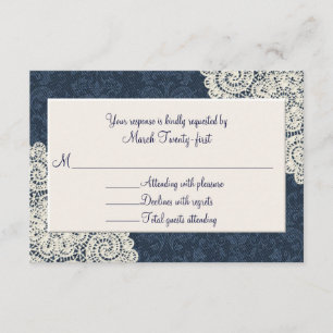 Country Denim Damask & Ivory Wedding RSVP Card
