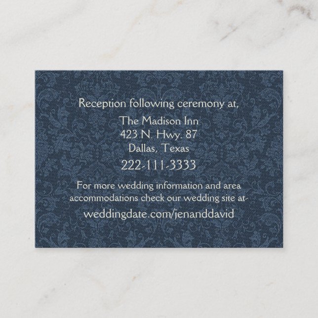 Country Denim Damask Wedding Enclosure Card (Front)