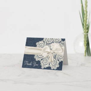 Country Denim & Ivory Lace Wedding Thank You Card