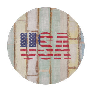 Country Distressed USA Flag Cute Rustic Wood Barn Cutting Board