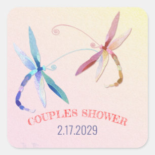 Country Dragonfly Wedding Couples Shower Square Sticker