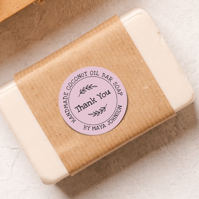 Country Dusty Pink Handmade Thank You Classic Round Sticker (Country Dusty Pink Handmade Thank You Classic Round Sticker)