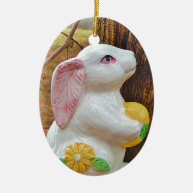 Country Easter Bunny Ceramic Tree Decoration (Front)