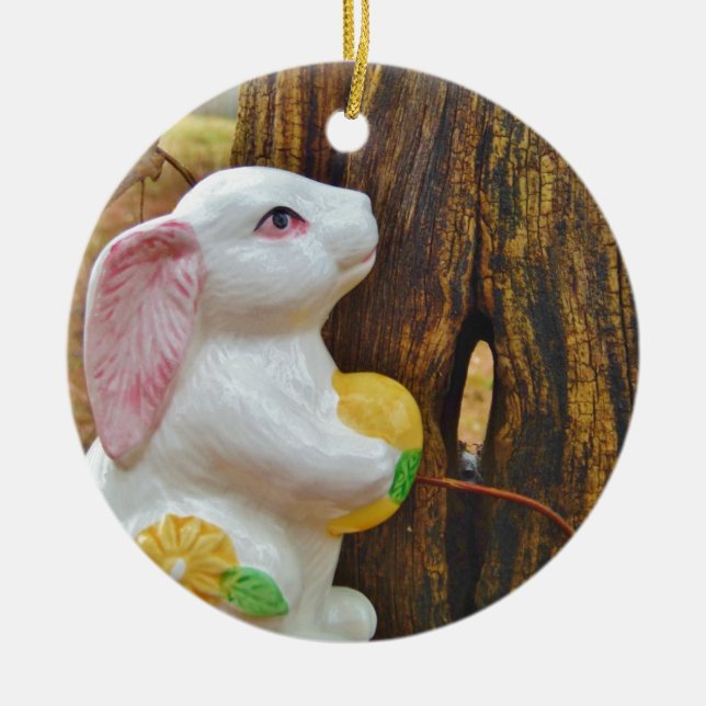 Country Easter Bunny Ceramic Tree Decoration (Front)