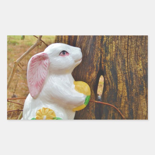 Country Easter Bunny Rectangular Sticker (Front)