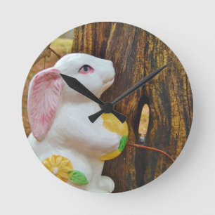 Country Easter Bunny Round Clock