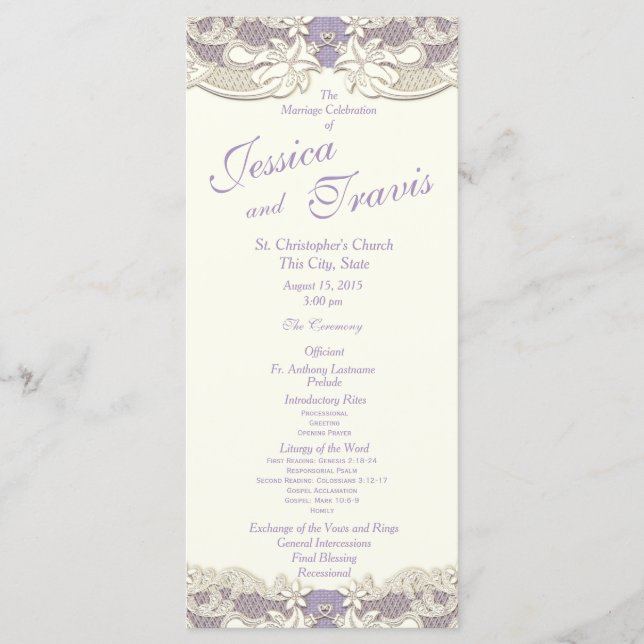 Country Elegance Lavender Floral Wedding Program Programme (Front)