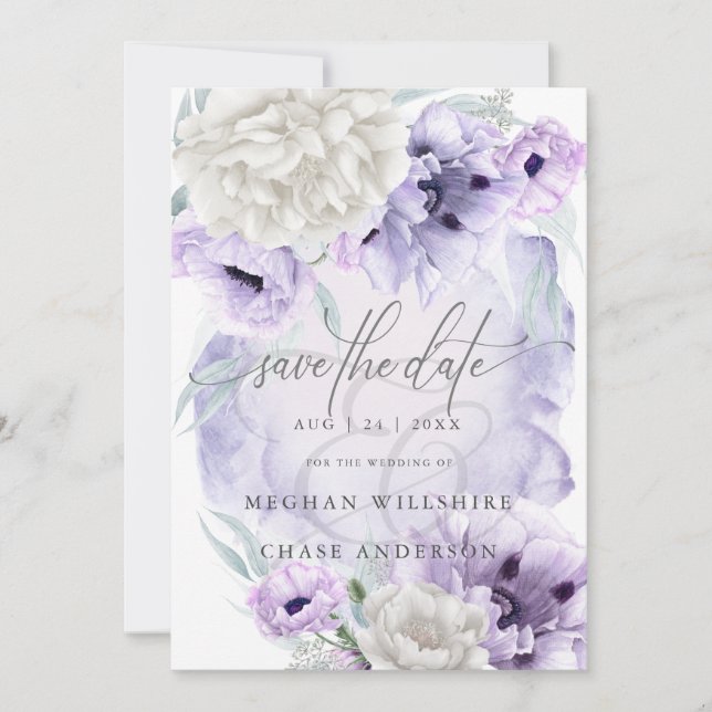 Country Elegant Floral Watercolor Lilac Poppies Invitation (Front)