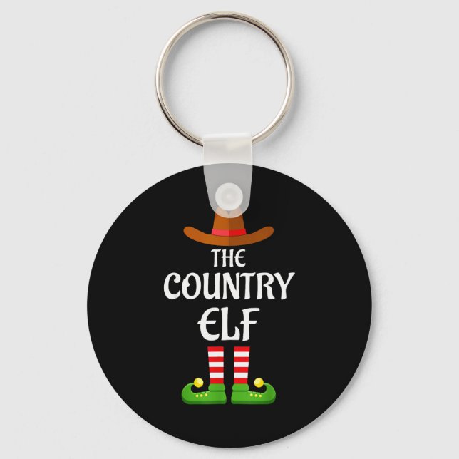 Country Elf Family Matching Group Christmas Cowboy Key Ring (Front)