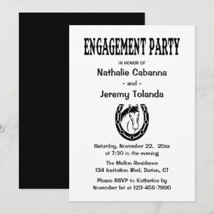Country Engagement Party Wedding Horse Black White Invitation