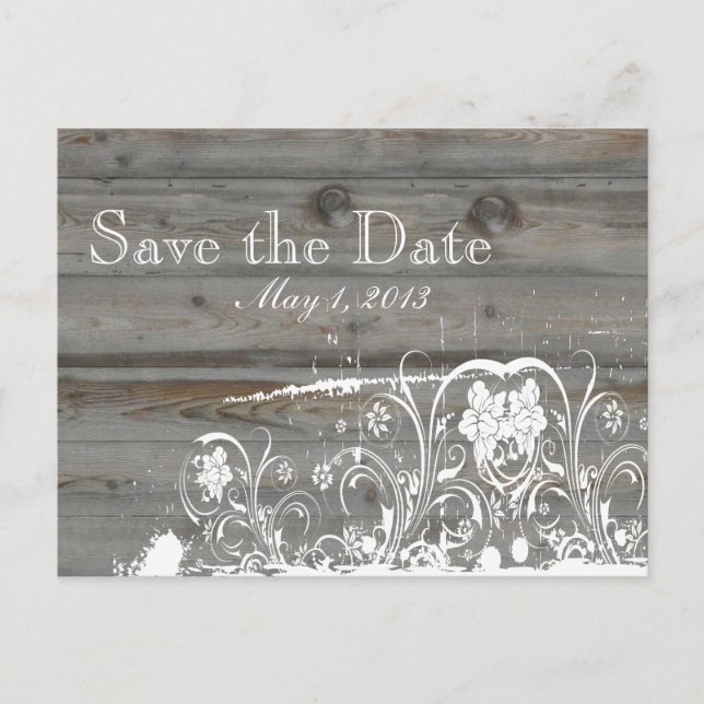 Country Faded Wood Save the Date Announcement Postcard (Front)