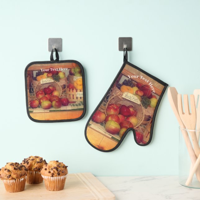 Country Fair Fruit Harvest Personalised   Oven Mitt & Pot Holder Set (Insitu(Hanging))
