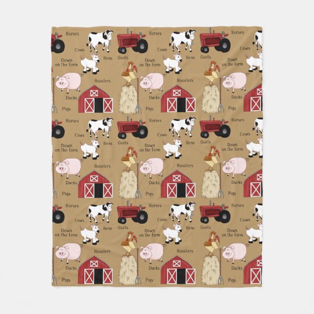 Country Farm and animals fleece blanket (Front)