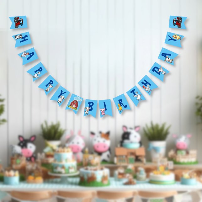 Country Farm Animals Blue Background Birthday Bunting (Creator Uploaded)