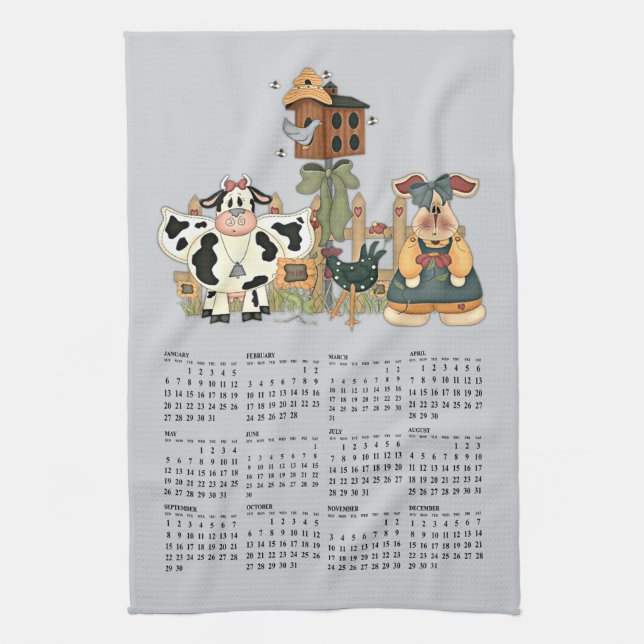 country farm calander kitchen towel (Vertical)