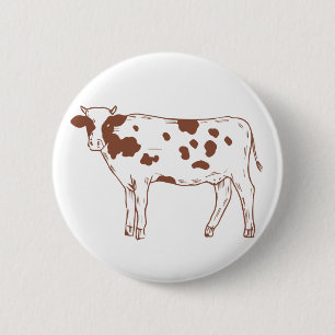 Country Farm Farmer Brown White Heifer Cute Cow 6 Cm Round Badge