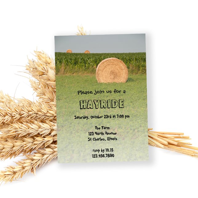 Country Farm Hay Bale Hayride Invitation (Invite friends for a fun Fall gathering with this charming country style hayride invitation.)