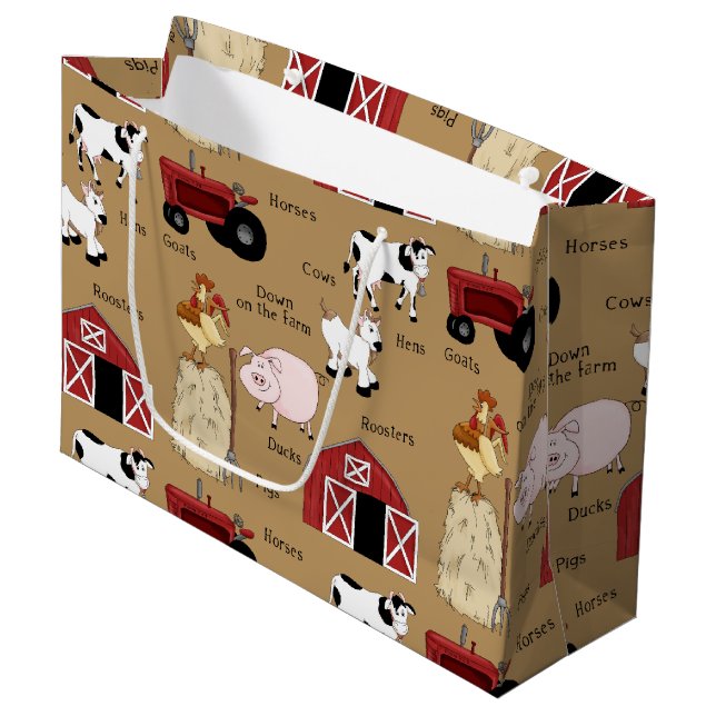 Country Farm pattern large gift bag (Front Angled)