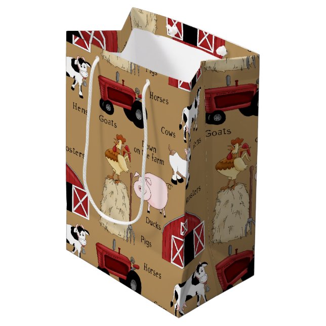 Country Farm pattern medium gift bag (Front Angled)
