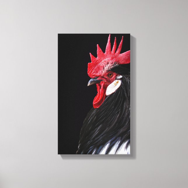 Country Farm Rooster Black Red White Chicken Photo Canvas Print (Front)