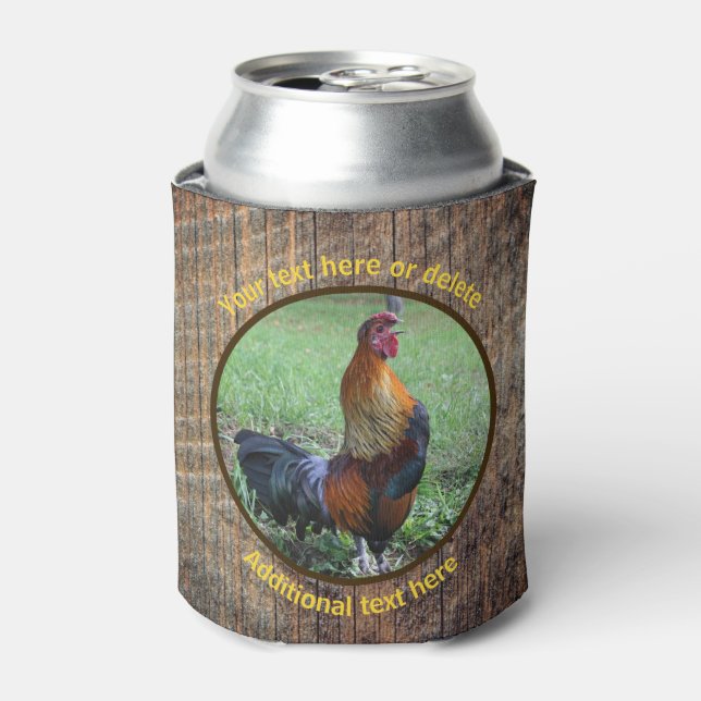 Country Farm Rooster Crowing Personalised Can Cooler (Can Front)