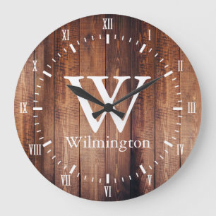 Country Farm Rustic Dark Barn Wood Planks Large Clock