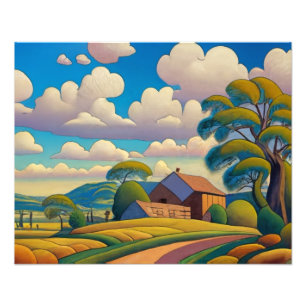 Country Farmhouse bathed in Golden Sunlight Photo Print