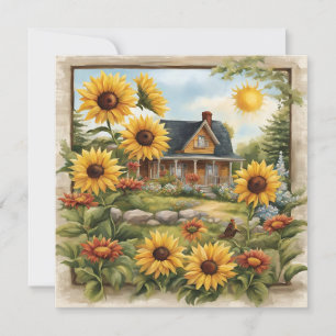Country Farmhouse Dreamy golden Sunflowers Card