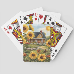 Country Farmhouse Dreamy Golden Sunflowers Playing Cards