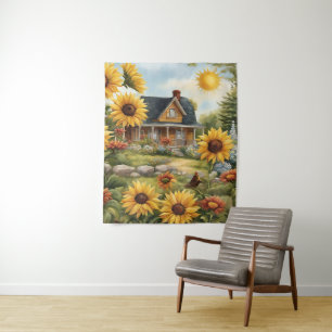 Country Farmhouse Dreamy Golden Sunflowers Tapestry