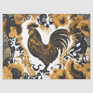 Country Farmhouse Gold and Black Rooster  Tissue Paper