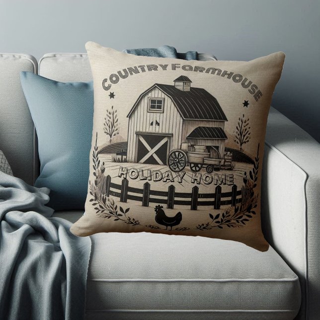 Country Farmhouse Holiday Home Rooster Minimalist Cushion (Country Farmhouse Holiday Home Rooster Minimalist Throw Pillow)
